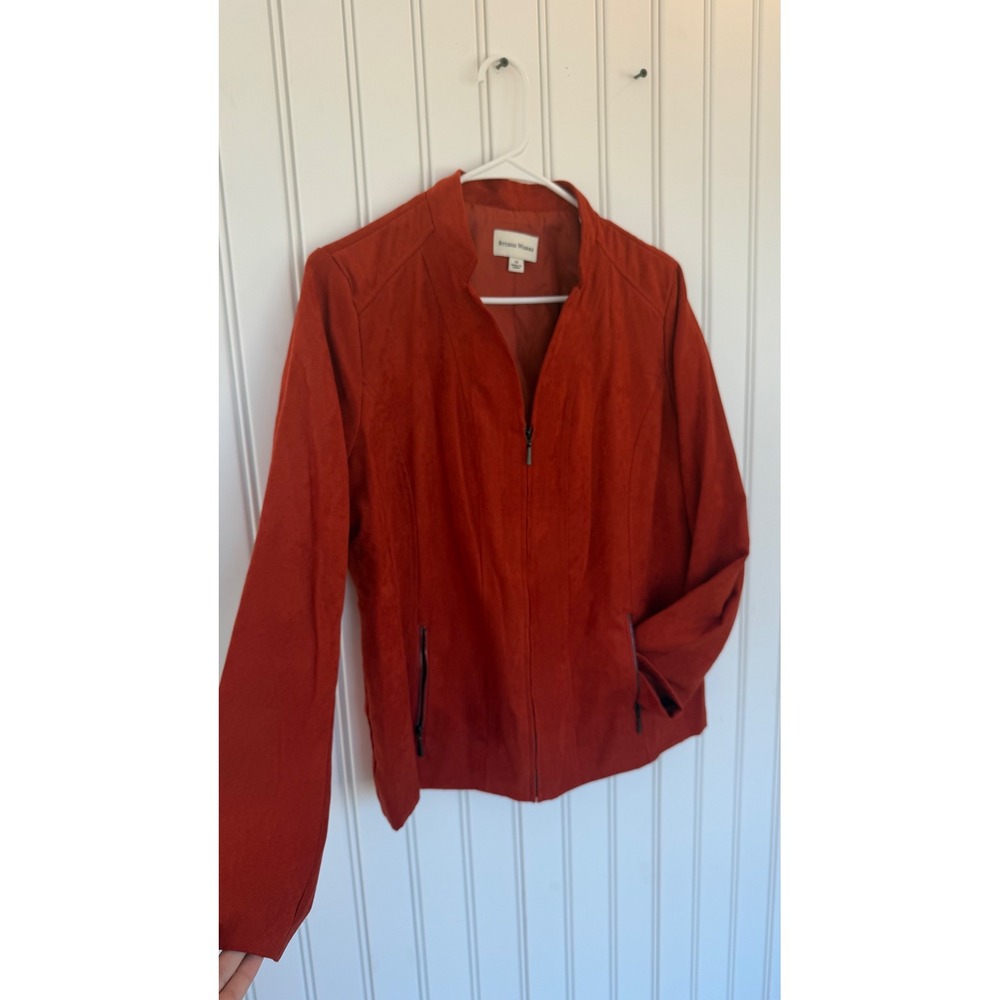 Orange faux suede jacket zip up blazer 70s boho nostalgia modern quiet luxury